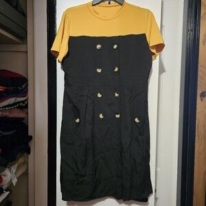 Stylish Black & Yellow Colorblock Women's Mini Dress Size Large